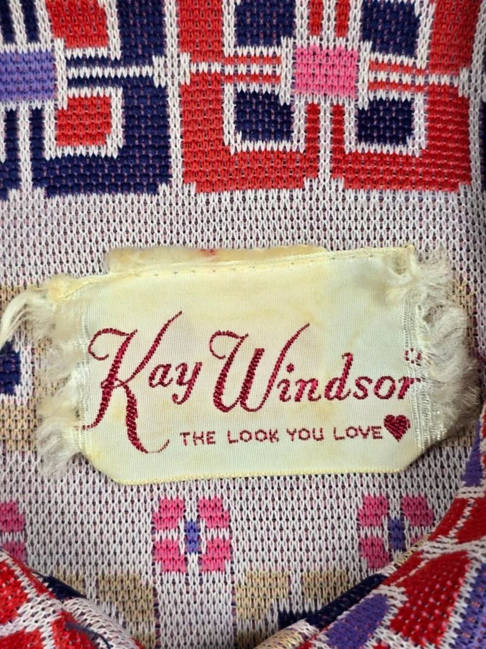 Vintage 60s 70s Kay Windsor Long-Sleeve Belted Geometric Pattern Dress S/M - Picture 2 of 4